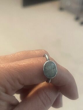 Oxidized Sterling Silver Oval sapphire Ring - Light Blue Gemstone